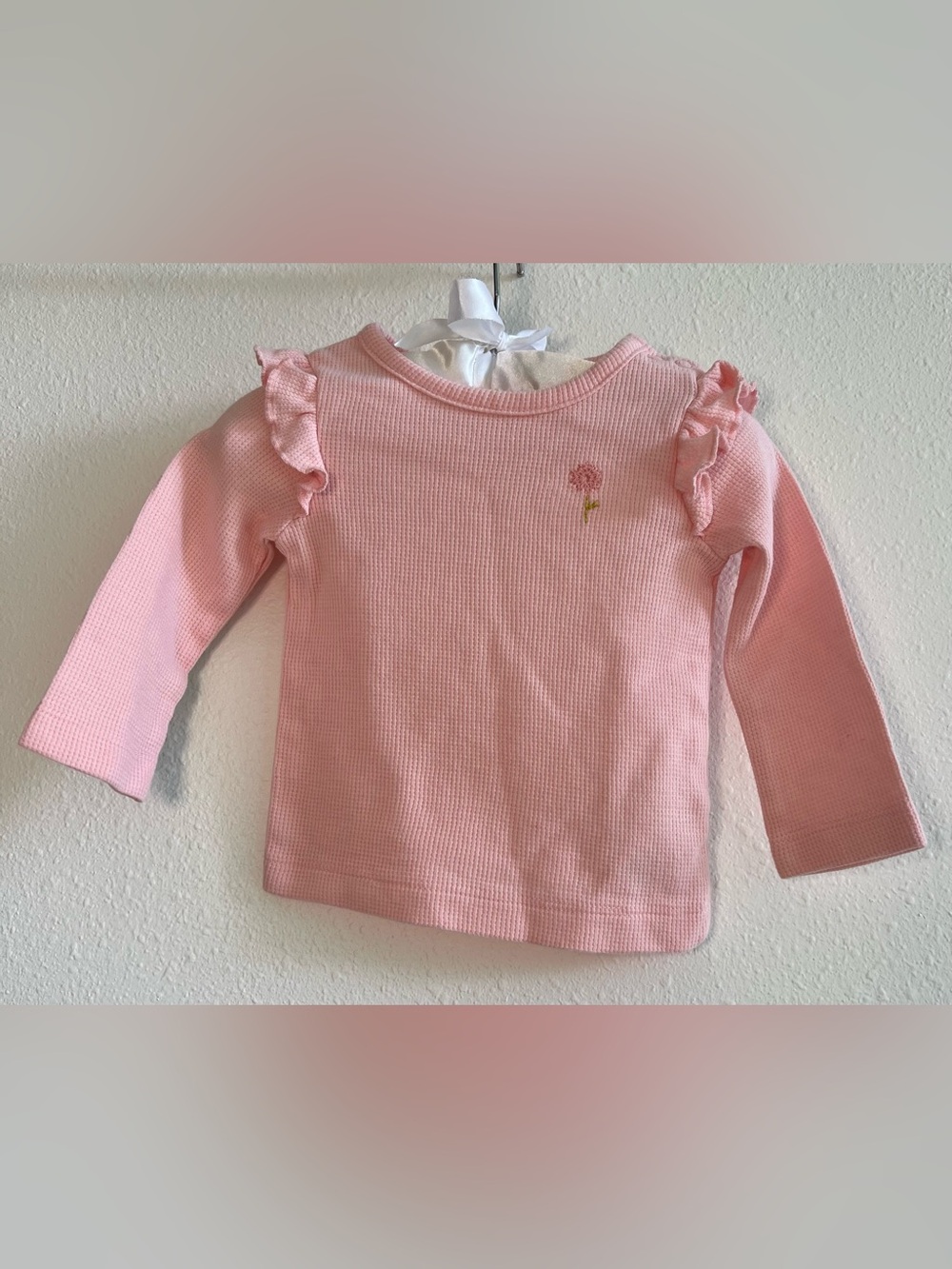 Carters Baby Girls Pink Ruffle Long-Sleeve Top with Flower Embroidery